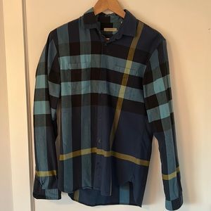 Burberry flannel check print shirt in dark blue.